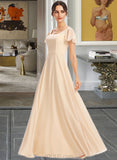 Cornelia A-Line Square Neckline Floor-Length Bridesmaid Dress With Cascading Ruffles UKP0012928