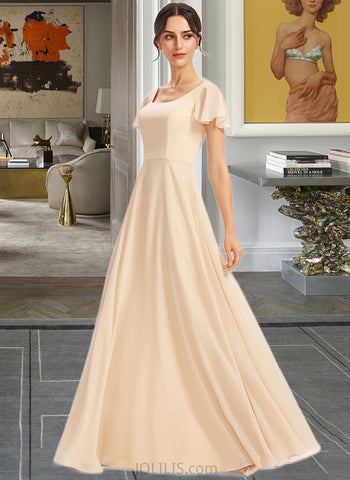 Cornelia A-Line Square Neckline Floor-Length Bridesmaid Dress With Cascading Ruffles UKP0012928