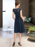 Kaylah A-Line Scoop Neck Knee-Length Chiffon Lace Bridesmaid Dress With Sequins Bow(s) UKP0012929