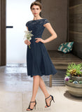 Kaylah A-Line Scoop Neck Knee-Length Chiffon Lace Bridesmaid Dress With Sequins Bow(s) UKP0012929