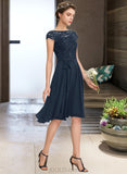 Kaylah A-Line Scoop Neck Knee-Length Chiffon Lace Bridesmaid Dress With Sequins Bow(s) UKP0012929