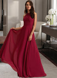 Simone A-Line Scoop Neck Floor-Length Chiffon Bridesmaid Dress With Lace UKP0012931