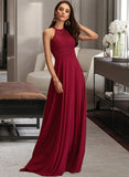 Simone A-Line Scoop Neck Floor-Length Chiffon Bridesmaid Dress With Lace UKP0012931