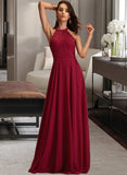 Simone A-Line Scoop Neck Floor-Length Chiffon Bridesmaid Dress With Lace UKP0012931