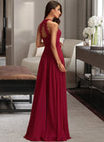 Simone A-Line Scoop Neck Floor-Length Chiffon Bridesmaid Dress With Lace UKP0012931