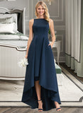 Rihanna A-Line Scoop Neck Asymmetrical Satin Bridesmaid Dress With Pockets UKP0012932