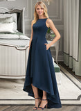 Rihanna A-Line Scoop Neck Asymmetrical Satin Bridesmaid Dress With Pockets UKP0012932