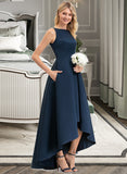 Rihanna A-Line Scoop Neck Asymmetrical Satin Bridesmaid Dress With Pockets UKP0012932