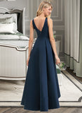 Rihanna A-Line Scoop Neck Asymmetrical Satin Bridesmaid Dress With Pockets UKP0012932