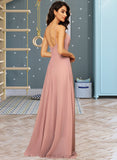 Willa A-Line V-neck Floor-Length Chiffon Bridesmaid Dress With Ruffle Split Front UKP0012936