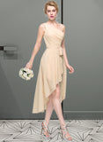 Tracy A-Line One-Shoulder Asymmetrical Chiffon Bridesmaid Dress With Ruffle Bow(s) Cascading Ruffles UKP0012937