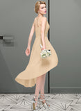 Tracy A-Line One-Shoulder Asymmetrical Chiffon Bridesmaid Dress With Ruffle Bow(s) Cascading Ruffles UKP0012937