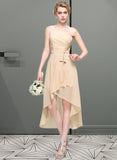 Tracy A-Line One-Shoulder Asymmetrical Chiffon Bridesmaid Dress With Ruffle Bow(s) Cascading Ruffles UKP0012937