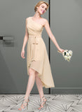 Tracy A-Line One-Shoulder Asymmetrical Chiffon Bridesmaid Dress With Ruffle Bow(s) Cascading Ruffles UKP0012937