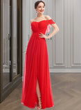 Leilani A-Line Off-the-Shoulder Floor-Length Bridesmaid Dress With Ruffle Split Front UKP0012938