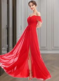 Leilani A-Line Off-the-Shoulder Floor-Length Bridesmaid Dress With Ruffle Split Front UKP0012938