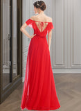 Leilani A-Line Off-the-Shoulder Floor-Length Bridesmaid Dress With Ruffle Split Front UKP0012938