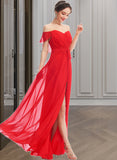 Leilani A-Line Off-the-Shoulder Floor-Length Bridesmaid Dress With Ruffle Split Front UKP0012938