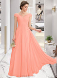 Ava A-Line Off-the-Shoulder Floor-Length Chiffon Bridesmaid Dress With Ruffle Lace UKP0012941