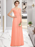 Ava A-Line Off-the-Shoulder Floor-Length Chiffon Bridesmaid Dress With Ruffle Lace UKP0012941