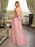 Leslie A-Line V-neck Floor-Length Bridesmaid Dress With Split Front Pockets UKP0012943