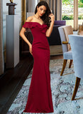 Maisie Sheath/Column Off-the-Shoulder Floor-Length Chiffon Bridesmaid Dress With Split Front Cascading Ruffles UKP0012944