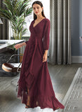 Giuliana A-Line V-neck Asymmetrical Bridesmaid Dress With Ruffle Split Front UKP0012945