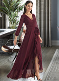 Giuliana A-Line V-neck Asymmetrical Bridesmaid Dress With Ruffle Split Front UKP0012945