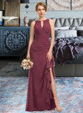 Mira A-Line Scoop Neck Floor-Length Chiffon Bridesmaid Dress With Split Front Cascading Ruffles UKP0012947