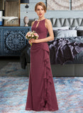 Mira A-Line Scoop Neck Floor-Length Chiffon Bridesmaid Dress With Split Front Cascading Ruffles UKP0012947