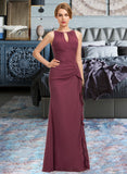 Mira A-Line Scoop Neck Floor-Length Chiffon Bridesmaid Dress With Split Front Cascading Ruffles UKP0012947