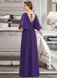 Dominique A-Line V-neck Floor-Length Chiffon Bridesmaid Dress With Ruffle Bow(s) Split Front UKP0012948