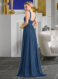 Vivienne A-line V-Neck Sweep Train Chiffon Bridesmaid Dress With Ruffle UKP0012949