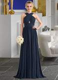 Vivienne A-line V-Neck Sweep Train Chiffon Bridesmaid Dress With Ruffle UKP0012949