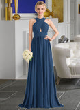 Vivienne A-line V-Neck Sweep Train Chiffon Bridesmaid Dress With Ruffle UKP0012949