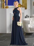 Vivienne A-line V-Neck Sweep Train Chiffon Bridesmaid Dress With Ruffle UKP0012949