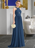 Vivienne A-line V-Neck Sweep Train Chiffon Bridesmaid Dress With Ruffle UKP0012949