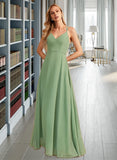 Lydia A-Line V-neck Floor-Length Bridesmaid Dress With Beading Sequins UKP0012950