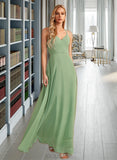 Lydia A-Line V-neck Floor-Length Bridesmaid Dress With Beading Sequins UKP0012950