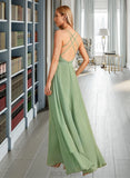 Lydia A-Line V-neck Floor-Length Bridesmaid Dress With Beading Sequins UKP0012950