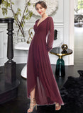 Jolie A-Line V-neck Asymmetrical Bridesmaid Dress With Ruffle UKP0012954