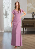 Jaelynn Sheath/Column V-neck Floor-Length Bridesmaid Dress With Ruffle UKP0012960