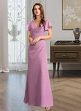 Jaelynn Sheath/Column V-neck Floor-Length Bridesmaid Dress With Ruffle UKP0012960