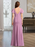 Jaelynn Sheath/Column V-neck Floor-Length Bridesmaid Dress With Ruffle UKP0012960