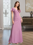 Jaelynn Sheath/Column V-neck Floor-Length Bridesmaid Dress With Ruffle UKP0012960