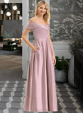 Hortensia A-Line Off-the-Shoulder Floor-Length Satin Bridesmaid Dress With Pockets UKP0012961