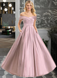 Hortensia A-Line Off-the-Shoulder Floor-Length Satin Bridesmaid Dress With Pockets UKP0012961