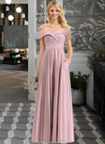 Hortensia A-Line Off-the-Shoulder Floor-Length Satin Bridesmaid Dress With Pockets UKP0012961