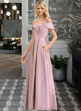 Hortensia A-Line Off-the-Shoulder Floor-Length Satin Bridesmaid Dress With Pockets UKP0012961