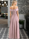 Hortensia A-Line Off-the-Shoulder Floor-Length Satin Bridesmaid Dress With Pockets UKP0012961